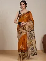 Vervee Couture Burnt Orange Silk Blend Saree Semi-stitched Blouse