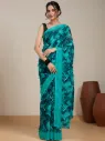 Vervee Couture Teal Green Silk Blend Saree Semi-stitched Blouse
