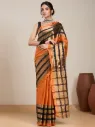 Vervee Couture Copper Orange Silk Blend Saree Semi-stitched Blouse | Eka
