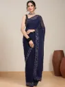 Vervee Couture Midnight Navy Blue Silk Blend Saree  Semi-stitched Blouse