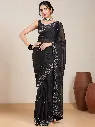 Vervee Couture Midnight Black Silk Blend Saree  Semi-stitched Blouse