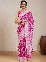 Vervee Couture Bright Hot Pink Silk Blend Saree Semi-stitched Blouse | Eka