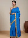 Vervee Couture Royal Blue Silk Blend Saree Semi-stitched Blouse