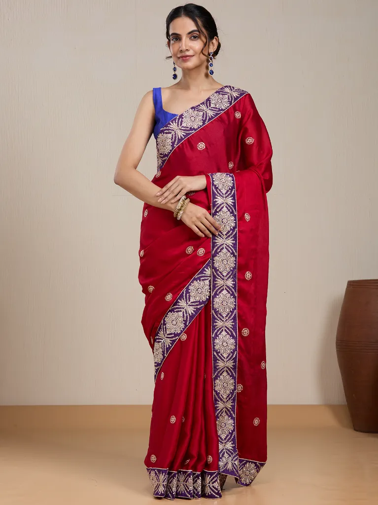 [VC26-EKA-D99-06] Vervee Couture Barn Red Georgette Saree | Eka
