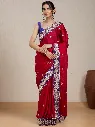 Vervee Couture Barn Red Silk Blend Saree Semi-stitched Blouse | Eka