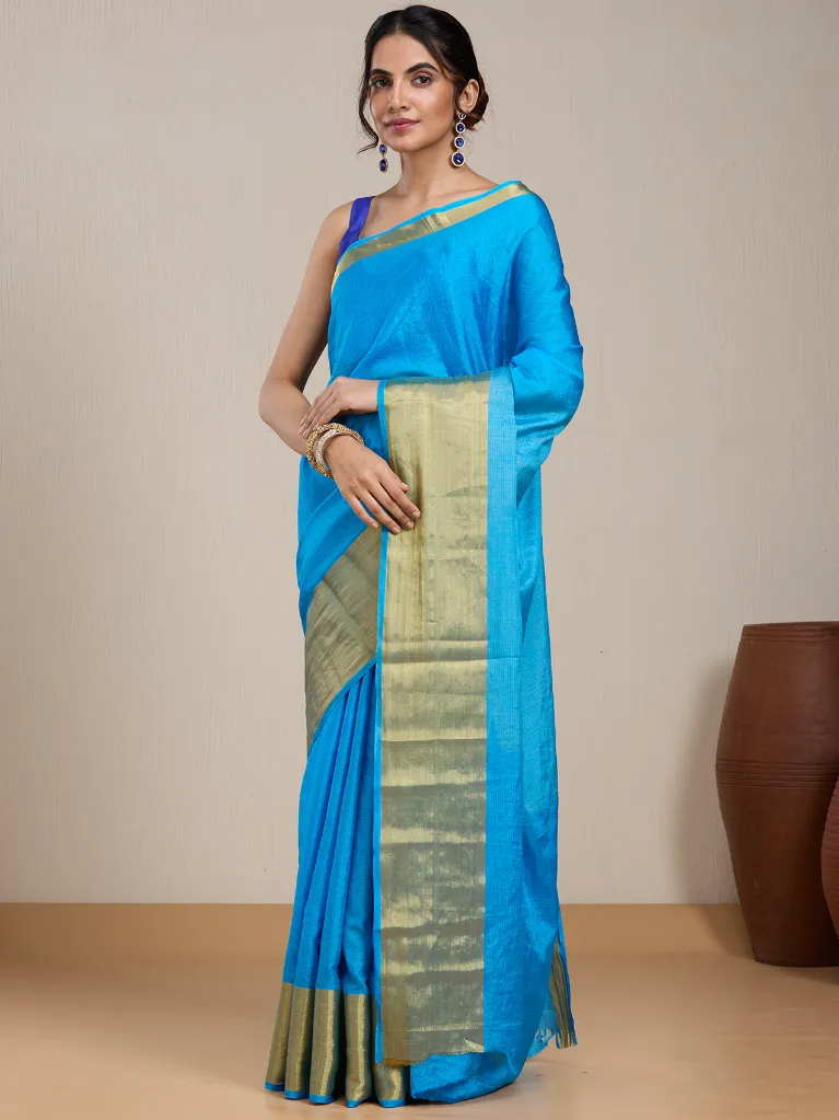 [VC26-EKA-D99-198] Vervee Couture Sky Blue Silk Blend Saree | Eka