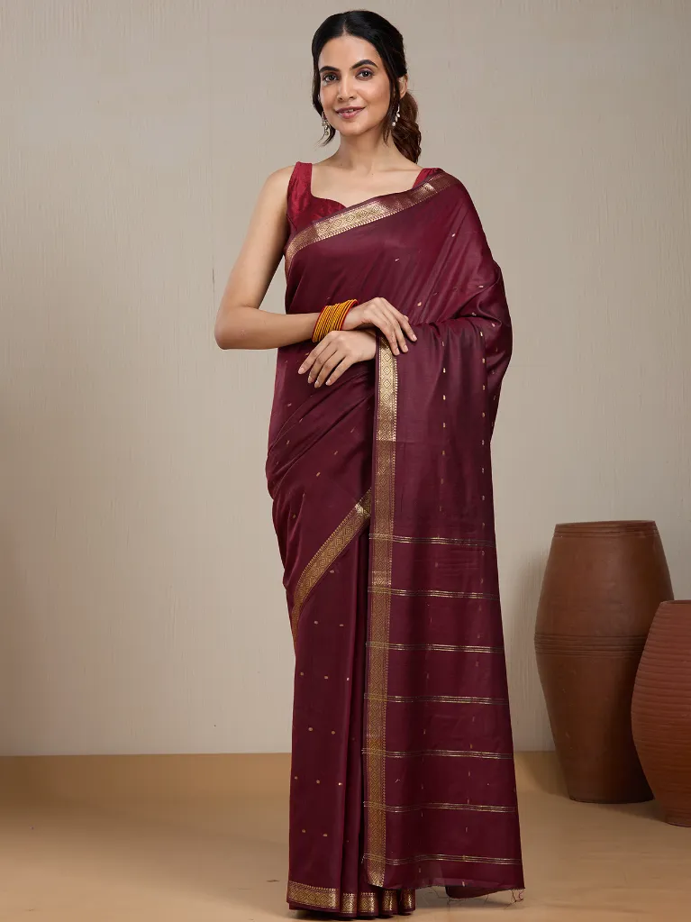 [VC26-EKA-D99-225] Vervee Couture Wine Maroon Silk Blend Saree | Eka
