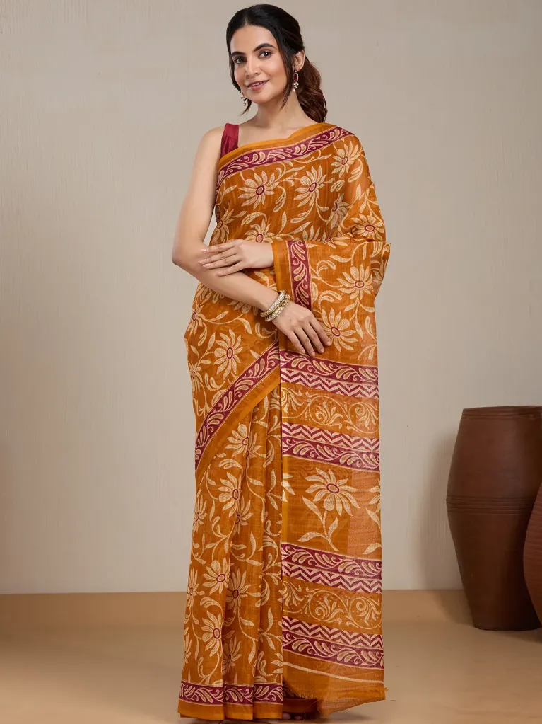 [VC26-EKA-D99-106] Vervee Couture Mustard Yellow Blend Saree | Eka