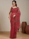 Vervee Couture Deep Rose Red Blend Saree  Semi-stitched Blouse