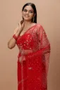 Vervee Couture Rich Crimson Red Net Saree | Calico