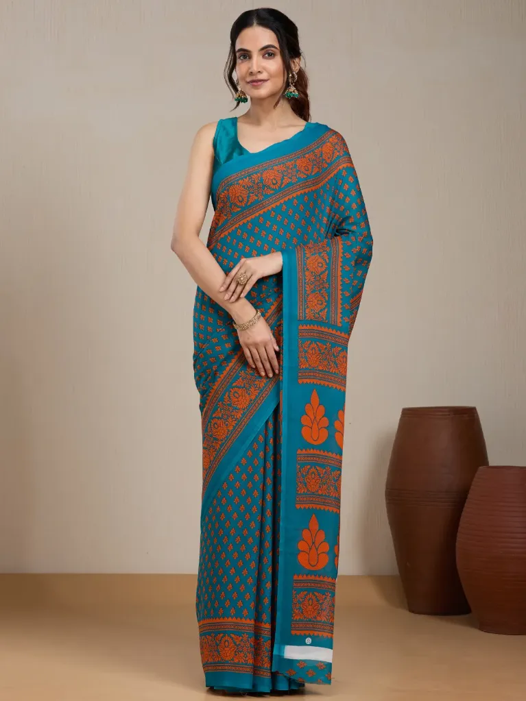 Vervee Couture Teal Blue Silk Blend Saree | Eka