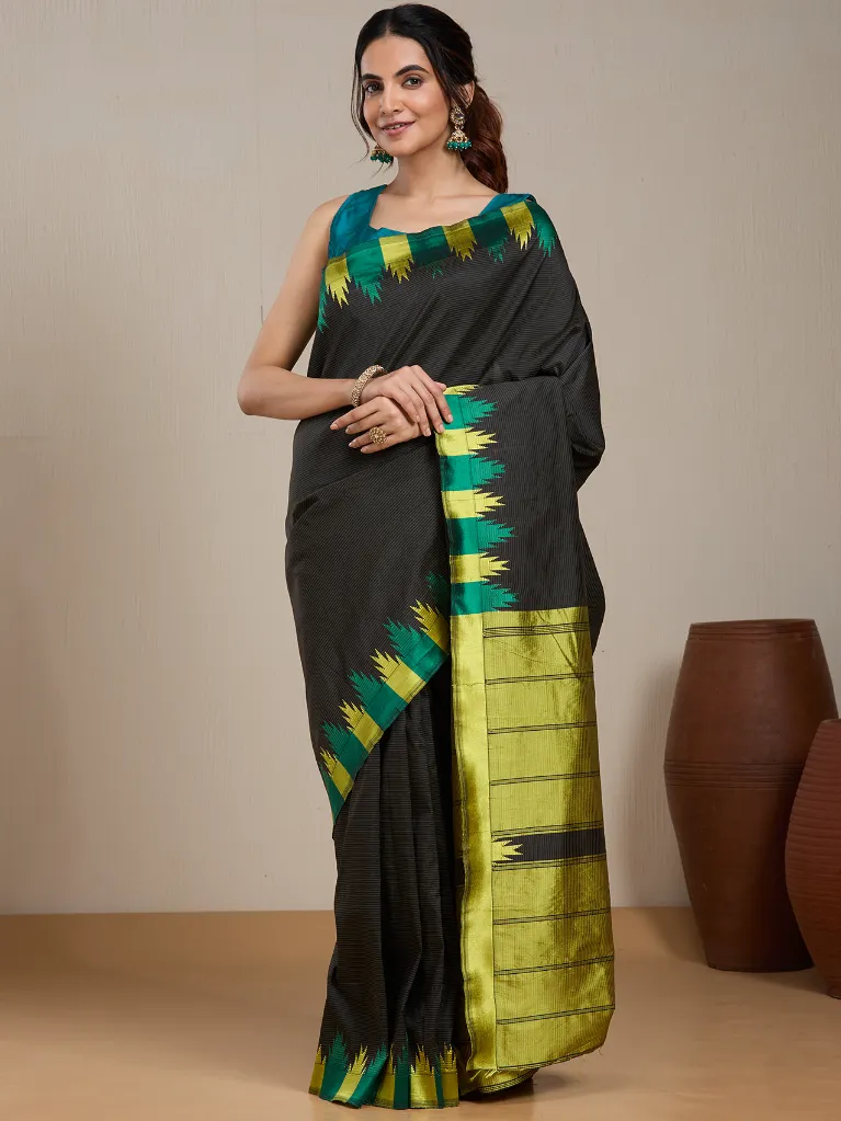 [VC26-EKA-D99-19] Vervee Couture Black Silk Blend Saree | Eka