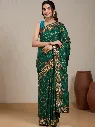 Vervee Couture Bottle Green Silk Blend Saree Semi-stitched Blouse| Eka