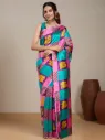 Vervee Couture Pink & Teal Green Silk Blend Saree Semi-stitched Blouse