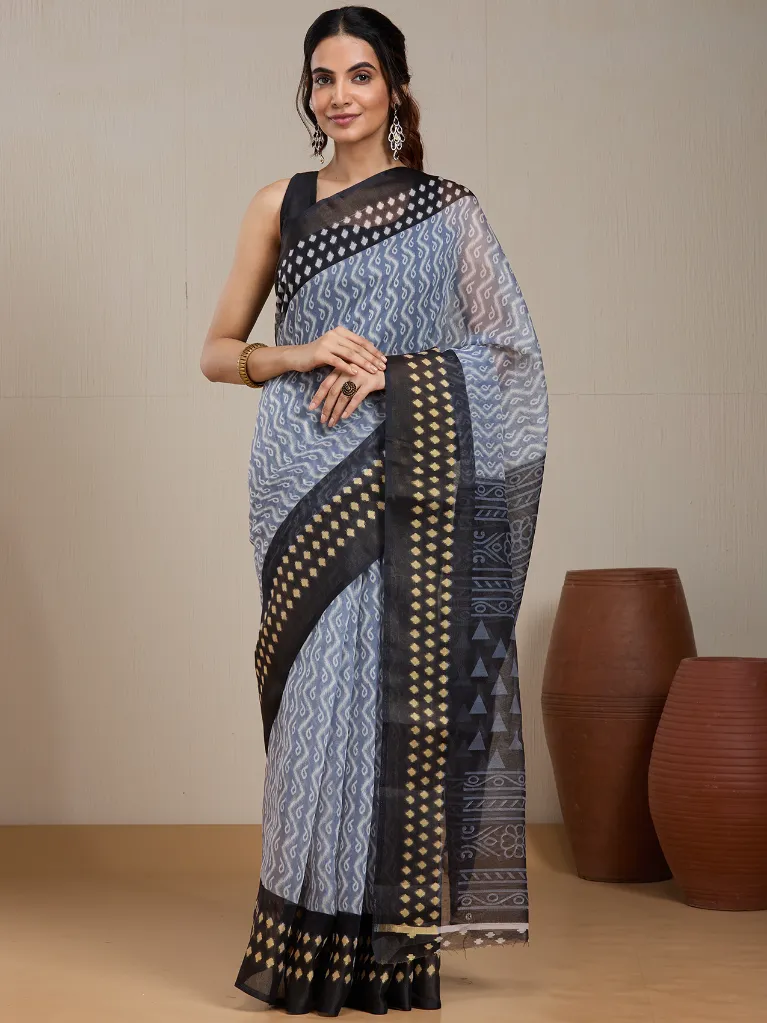 [VC26-EKA-D99-201] Vervee Couture Slate Grey & Green Silk Blend Saree | Eka