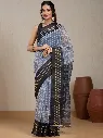 Vervee Couture Slate Grey Green Silk Blend Saree Semi-stitched Blouse