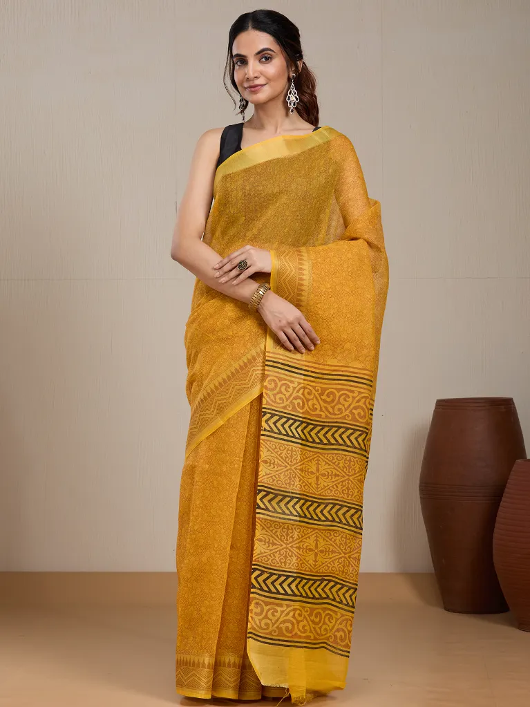 [VC26-EKA-D99-108] Vervee Couture Mustard Yellow Silk Blend Saree | Eka
