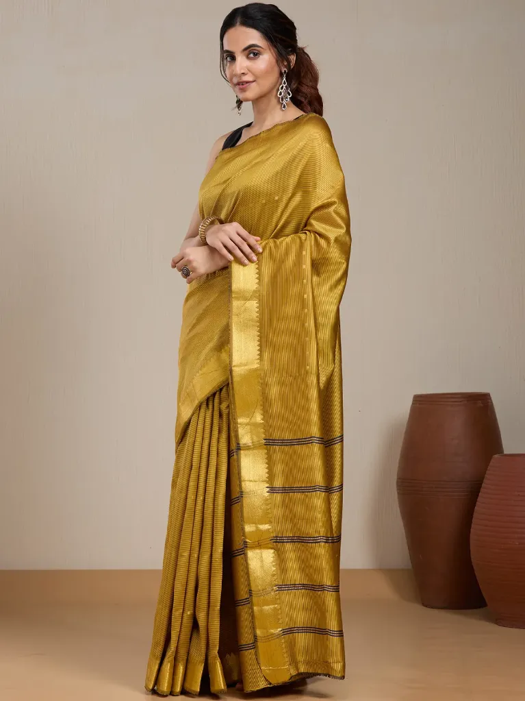 [VC26-EKA-D99-107] Vervee Couture Mustard Yellow Silk Blend Saree | Eka