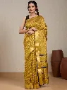 Vervee Couture Mustard Yellow Silk Blend Saree Semi-stitched Blouse