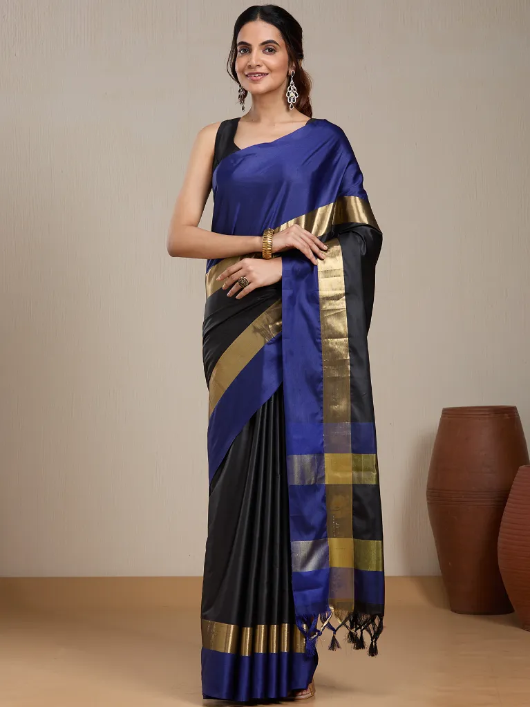[VC26-EKA-D99-114] Vervee Couture Navy Blue Silk Blend Saree | Eka
