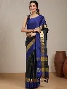 Vervee Couture Navy Blue Silk Blend Saree Semi-stitched Blouse