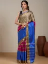 Vervee Couture Royal Blue & Antique Gold Silk Blend Saree Semi-stitched Blouse
