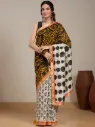 Vervee Couture Black & Mustard Silk Blend Saree Semi-stitched Blouse