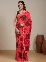 Vervee Couture Coral Red Floral Silk Blend Saree | Eka