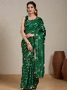 Vervee Couture Bottle Green Silk Blend Saree Semi-stitched Blouse