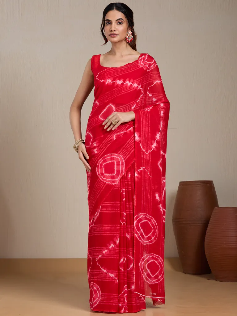 Vervee Couture Red Silk Blend Saree Semi-stitched Blouse