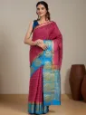 Vervee Couture Rani Pink & Sky Blue Silk Blend Saree Semi-stitched Blouse