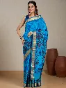 Vervee Couture Sky Blue Silk Blend Saree Semi-stitched Blouse