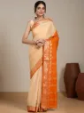 Vervee Couture Beige & Orange Silk Blend Saree Semi-stitched Blouse | Eka