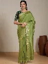Vervee Couture Olive Green Silk Blend Saree with Semi-Stitched Blouse | Eka