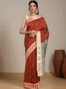Vervee Couture Rust Brown & Grey Silk Blend Saree Semi-stitched Blouse