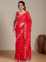 Vervee Couture Red Silk Blend Saree Semi-stitched Blouse