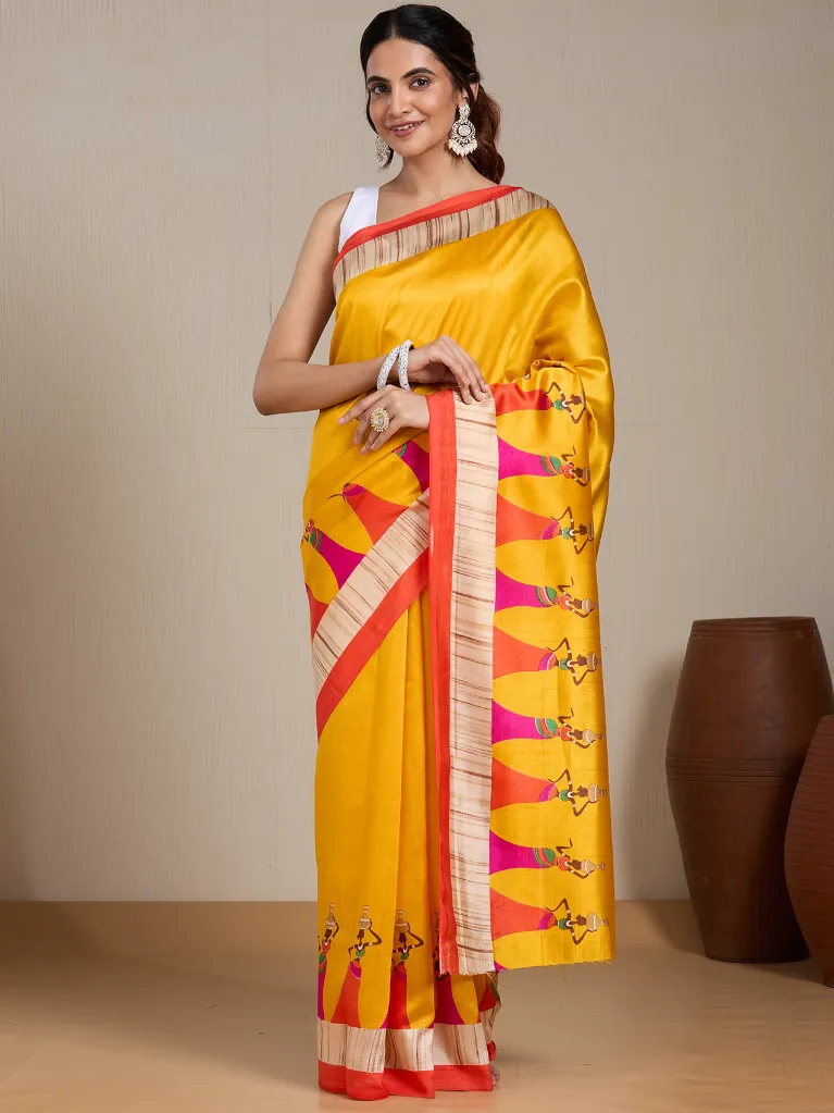 [VC26-EKA-D99-174] Vervee Couture Yellow Silk Blend Saree | Eka
