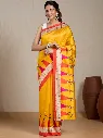 Vervee Couture Yellow Silk Blend Saree Semi-stitched Blouse