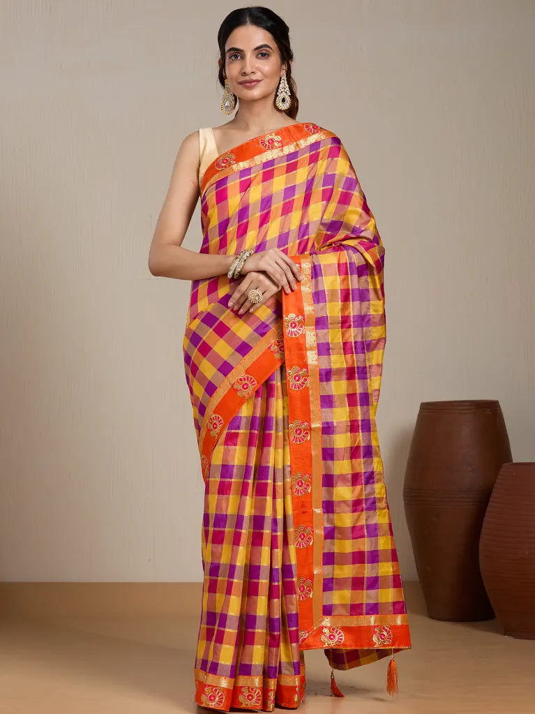 Vervee Couture Orange Silk Blend Saree | Eka