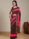 Vervee Couture Brown & Rani Pink Silk Blend Saree Semi-stitched Blouse | Eka