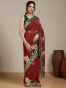 Vervee Couture Rust Red & Green Embroidered Saree | Eka