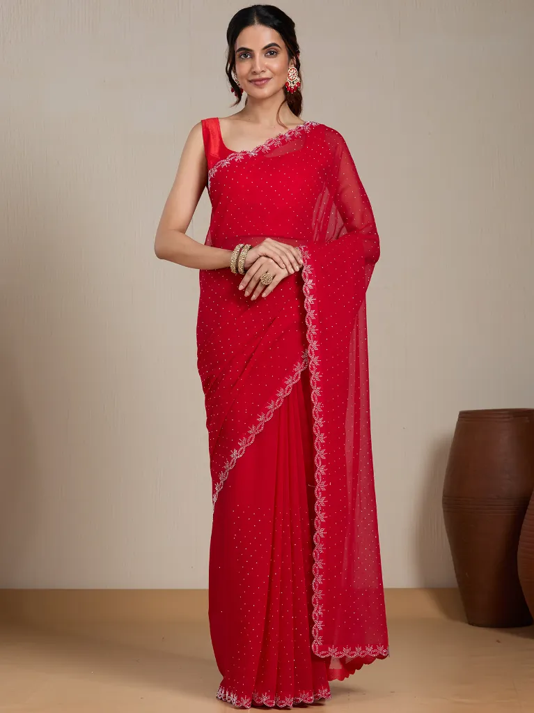 Vervee Couture Red Georgette Saree | Eka
