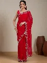 Vervee Couture Red Georgette Saree Semi-stitched Blouse