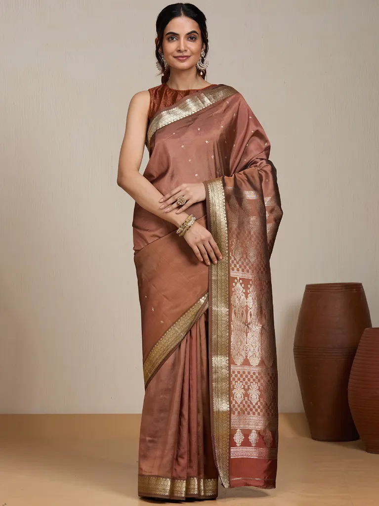 [VC26-EKA-D99-47] Vervee Couture Copper Brown Silk Blend Saree | Eka