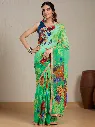 Vervee Couture Green Multi-Colour Floral Printed Saree Semi-stitched Blouse