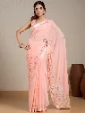 Vervee Couture Peach Georgette Saree with Semi-Stitched Blouse | Eka