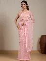 Vervee Couture Peach Embroidered Saree with Semi-Stitched Blouse | Eka