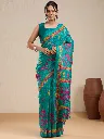Vervee Couture Teal Green Printed Saree with Semi-Stitched Blouse Piece | Eka