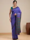 Vervee Couture Purple & Teal Striped Saree with Semi-Stitched Blouse | Eka