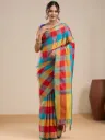 Vervee Couture Multicolour Checked Saree with Semi-Stitched Blouse Piece | Eka